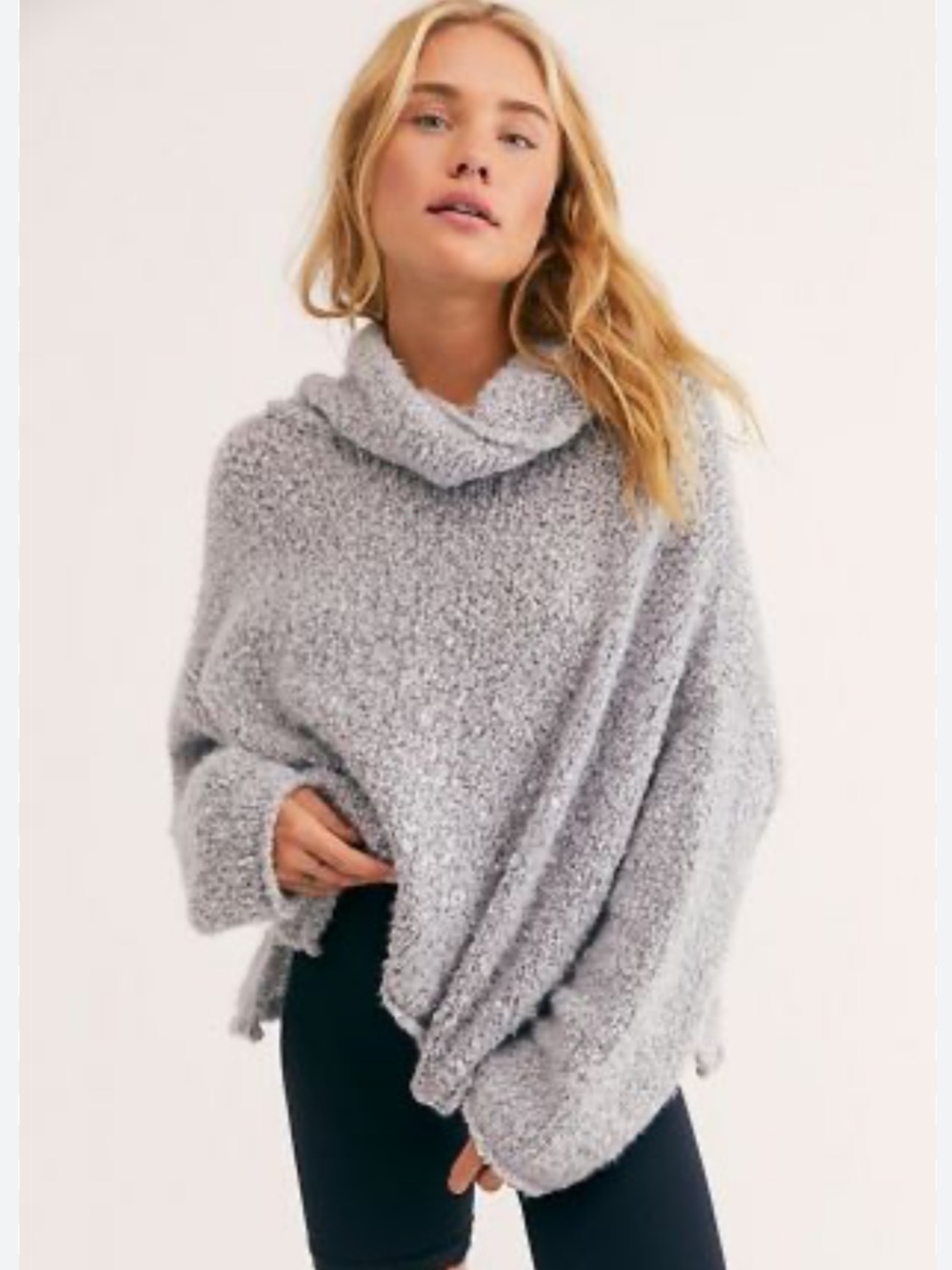 Free People Light Gray Plush Cowl Pullover Sweater